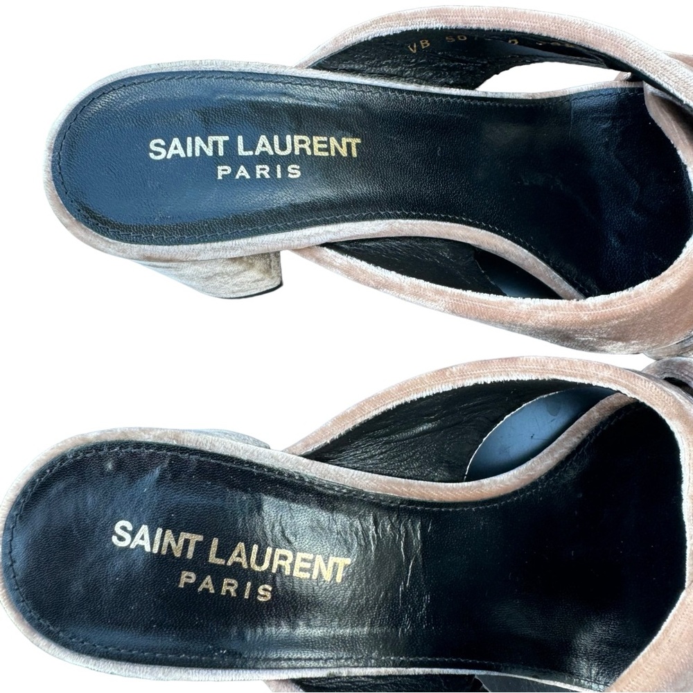Saint Laurent Loulou Velvet Sandals Pink Crossover Strap - Picture 15 of 17
